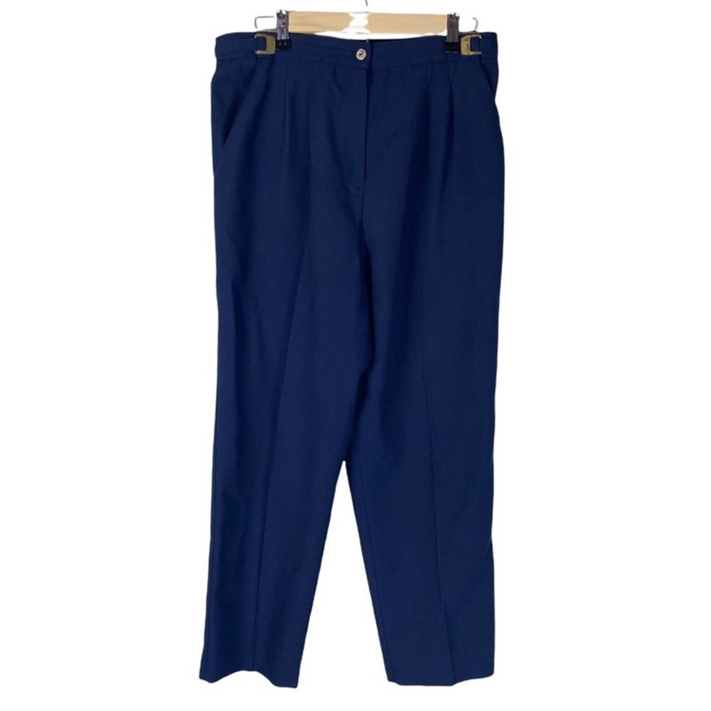 Vintage High Rise Pleated Front Tapered Trousers Navy Blue Size 16